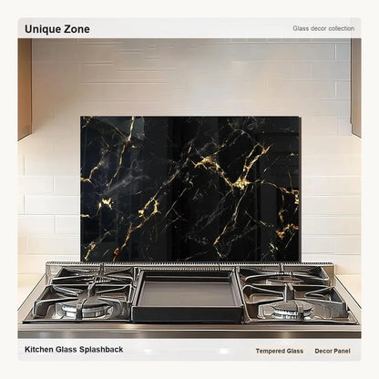 Tempered Glass Black Marbling Stove Backsplash Top Cover - Unique Zone correct branded main image