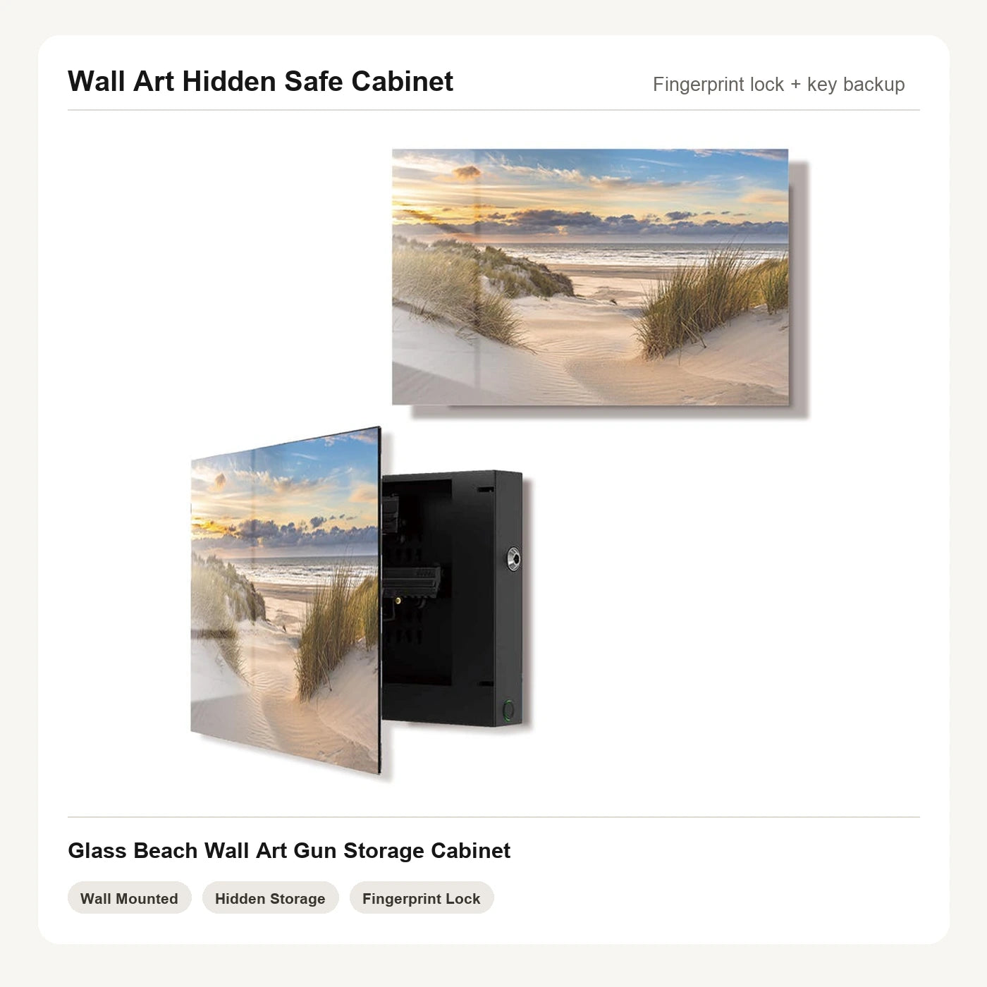 Beach Wall Art Hidden Gun Safe Cabinet with fingerprint lock by Unique Zone