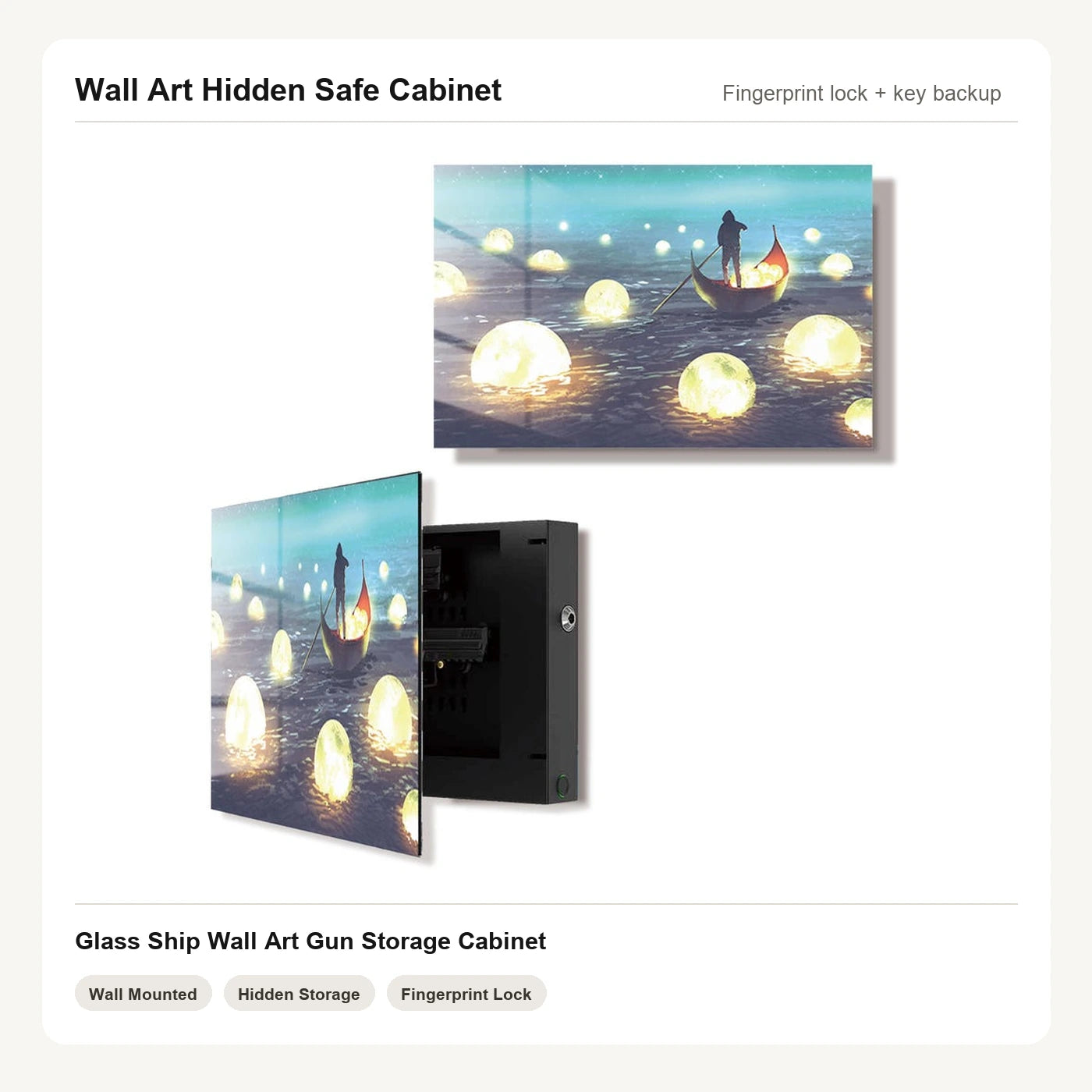 Ship Wall Art Hidden Gun Safe Cabinet with fingerprint lock by Unique Zone