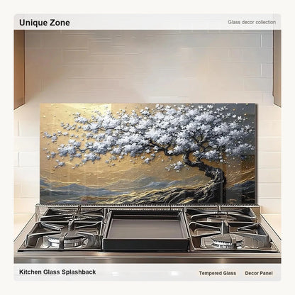 Gold and Silver Tree of Life - Tempered Glass Backsplash for Kitchen - Unique Zone correct branded main image