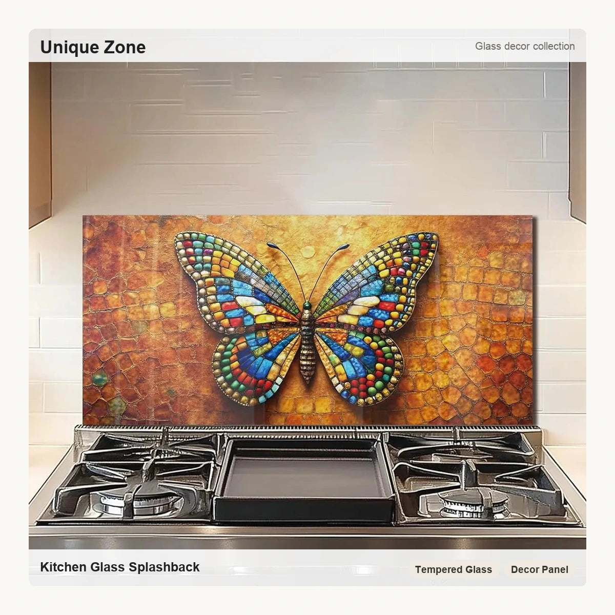 Tempered Glass 3D Butterfly Stove Backsplash Top Cover - Unique Zone correct branded main image
