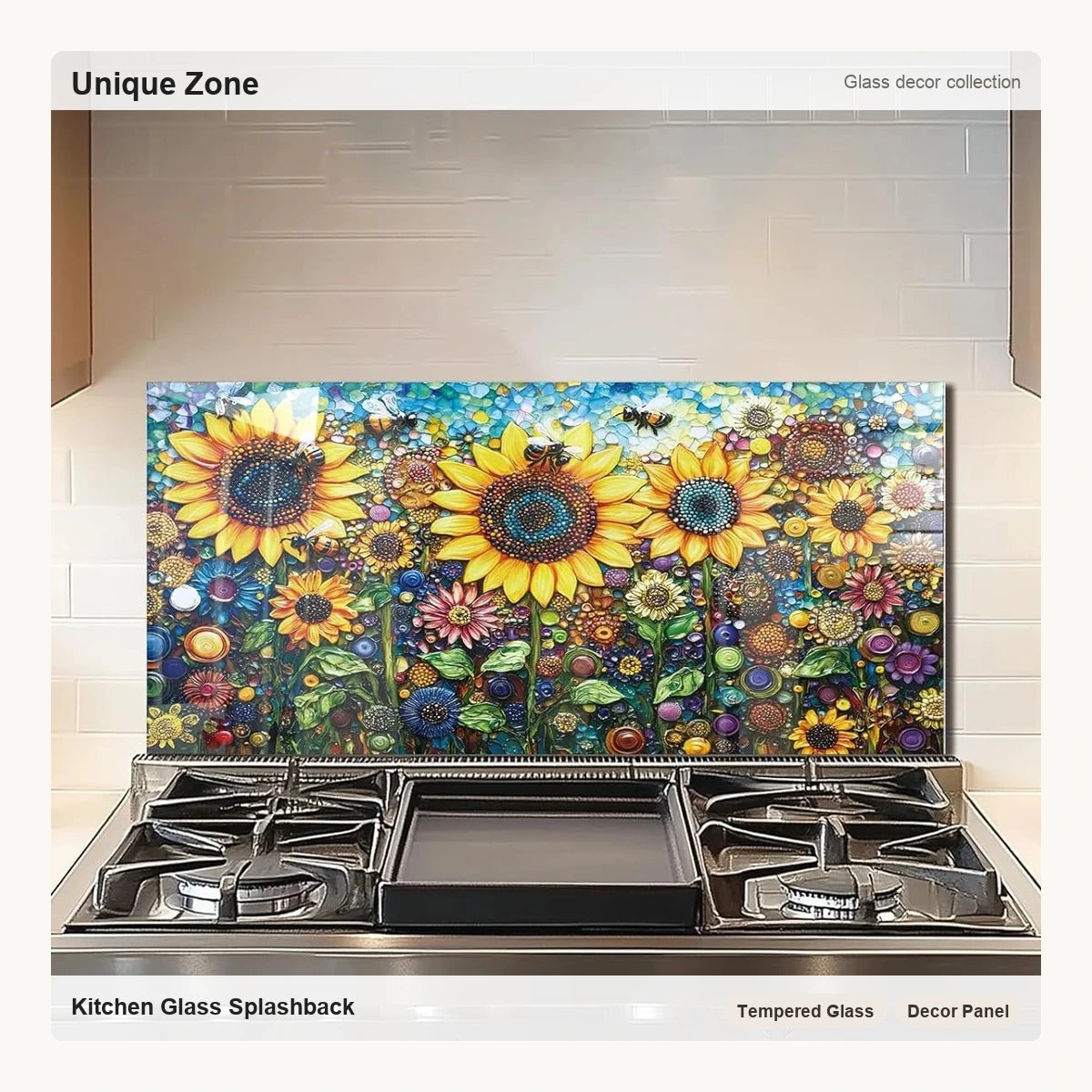 Tempered Glass Sunflower Stove Backsplash Top Cover - Unique Zone correct branded main image