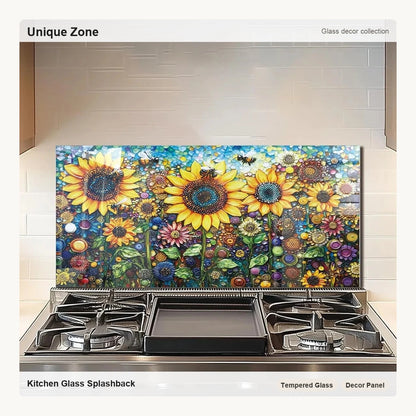 Tempered Glass Sunflower Stove Backsplash Top Cover - Unique Zone correct branded main image