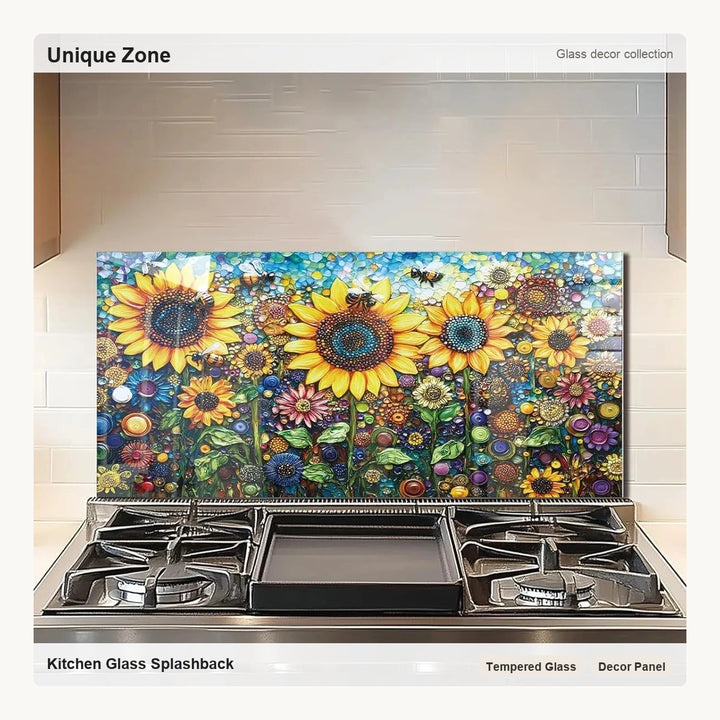 Sunflower Heat-Resistant Tempered Glass Kitchen Backsplash