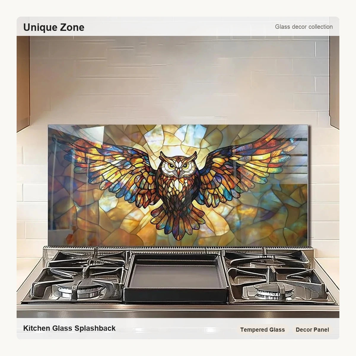 Tempered Glass Owl Stove Backsplash Top Cover - Unique Zone correct branded main image