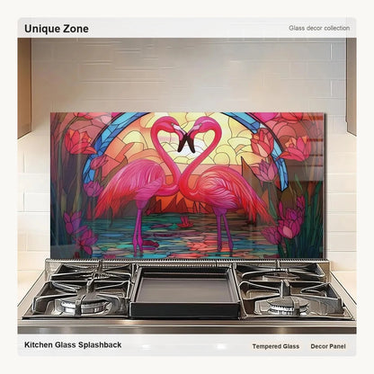Tempered Glass Flamingo Stove Backsplash Top Cover - Unique Zone correct branded main image