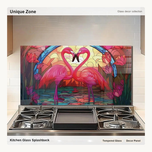 Tempered Glass Flamingo Stove Backsplash Top Cover - Unique Zone correct branded main image