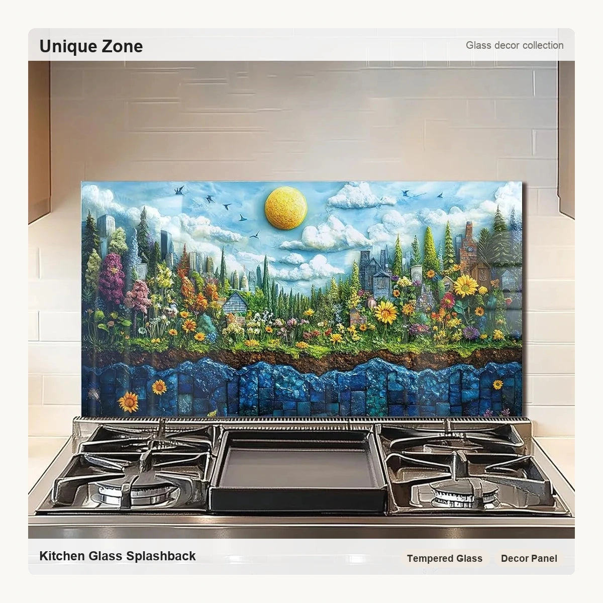 Tempered Glass Garden Stove Backsplash Top Cover - Unique Zone correct branded main image
