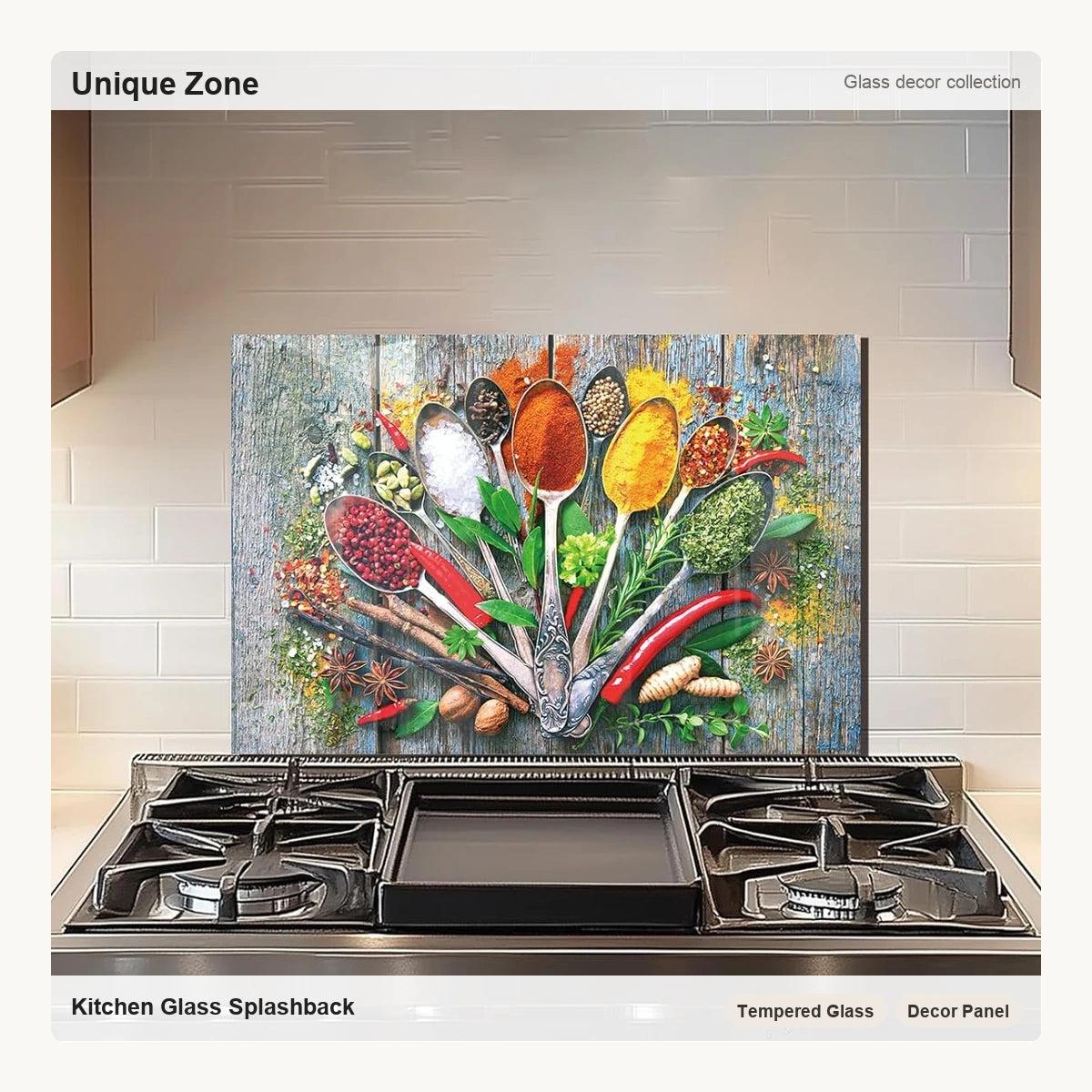 Tempered Glass Wooden Spice Stove Backsplash Top Cover - Unique Zone correct branded main image