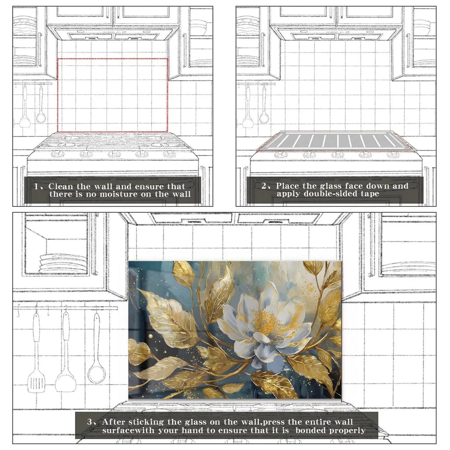 Easy installation steps for tempered glass kitchen backsplash