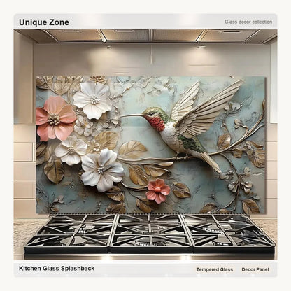 3D hummingbird - Tempered Glass Backsplash for Kitchen - Unique Zone correct branded main image