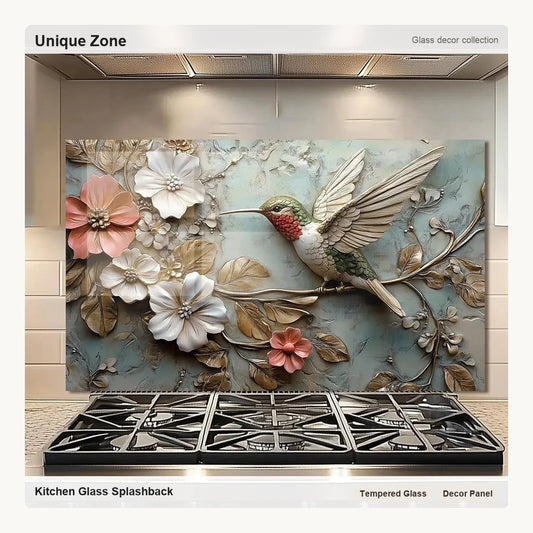 3D hummingbird - Tempered Glass Backsplash for Kitchen - Unique Zone correct branded main image