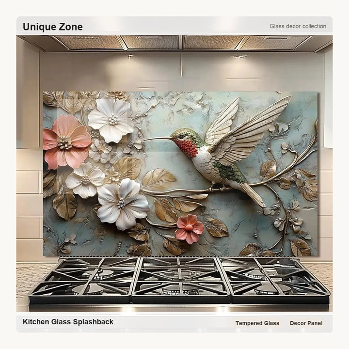3D hummingbird - Tempered Glass Backsplash for Kitchen