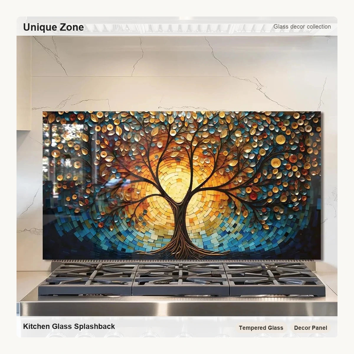 Tempered Glass Tree of Life Kitchen Sink Cover Splash Guard - Unique Zone correct branded main image
