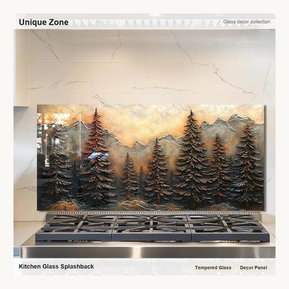 Tempered Glass 3D Pine Forest Kitchen Sink Cover Splash Guard - Unique Zone correct branded main image