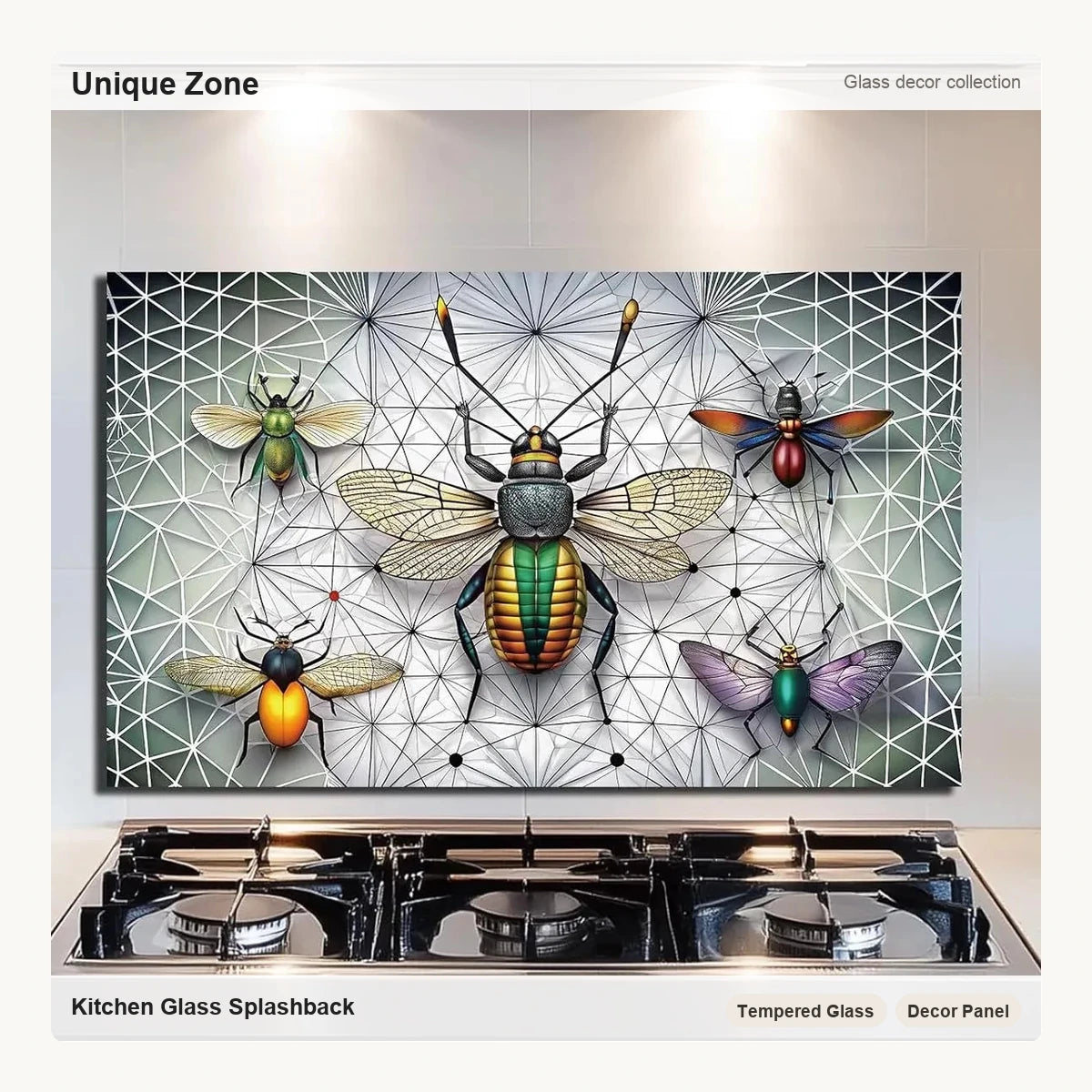 Colorful Fireflies - Tempered Glass Backsplash for Kitchen - Unique Zone correct branded main image