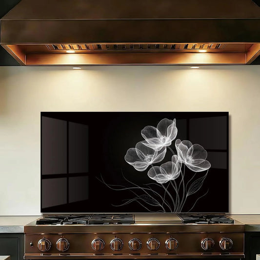 Black tempered glass kitchen backsplash close-up product view