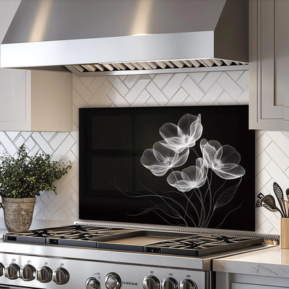 Black tempered glass kitchen backsplash size reference view