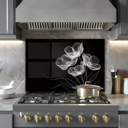 Black tempered glass kitchen backsplash glass surface detail