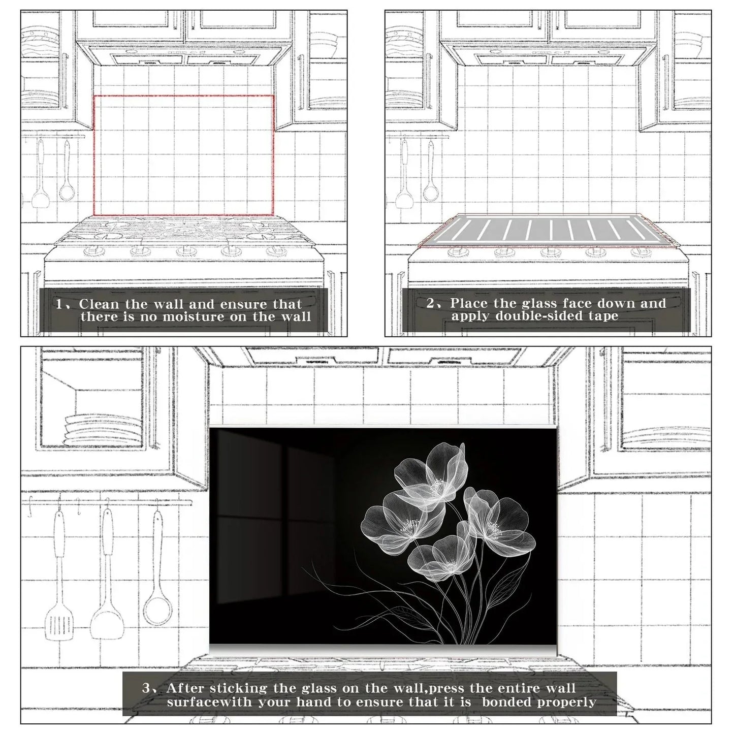 Easy installation steps for tempered glass kitchen backsplash