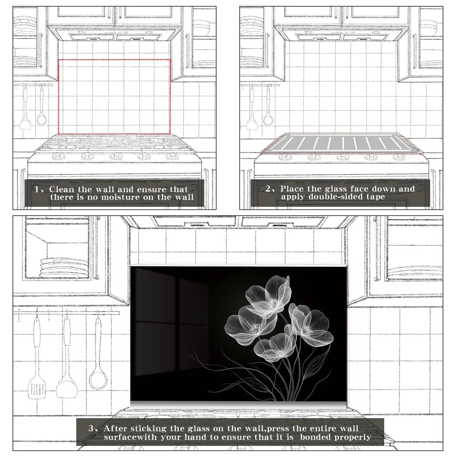 Easy installation steps for tempered glass kitchen backsplash