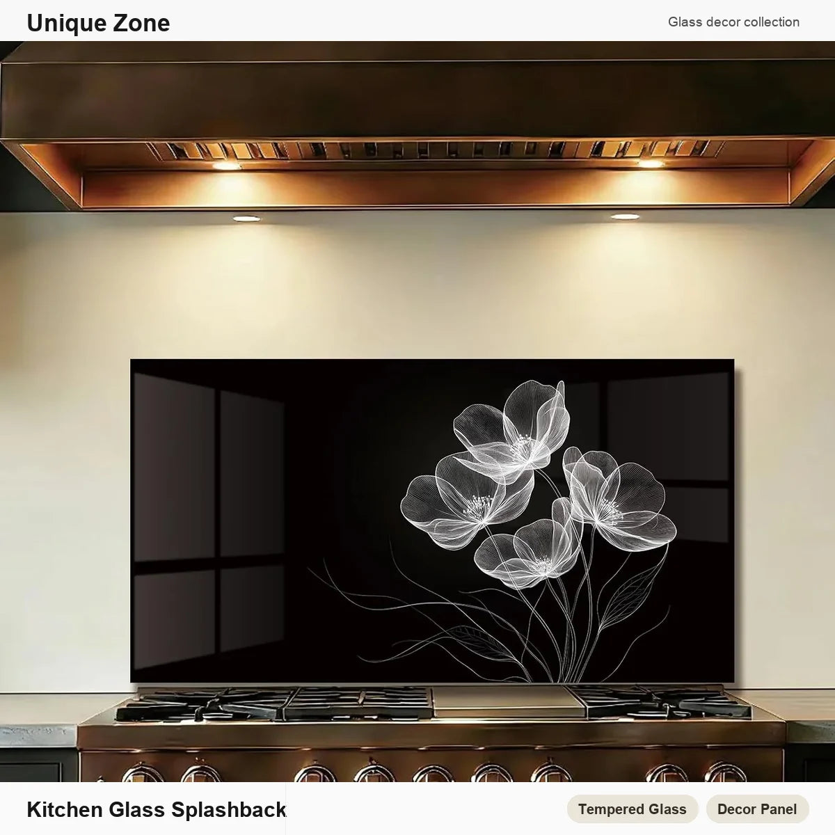 Black Tempered Glass Kitchen Backsplash - Unique Zone branded kitchen backsplash main image