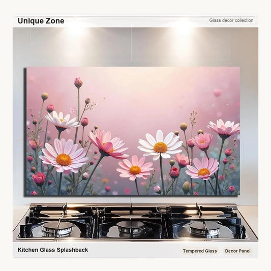 Pale Pink Daisy - Tempered Glass Backsplash for Kitchen - Unique Zone correct branded main image