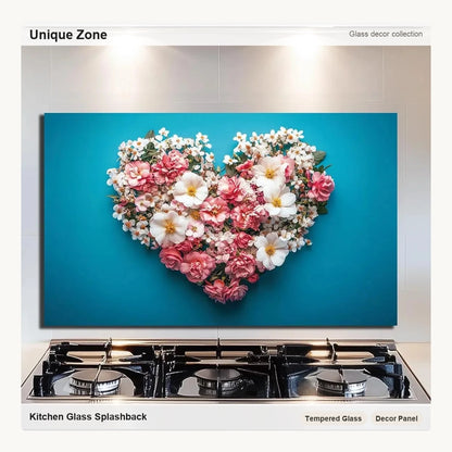 Heart-Shaped Bouquet - Tempered Glass Backsplash for Kitchen - Unique Zone correct branded main image