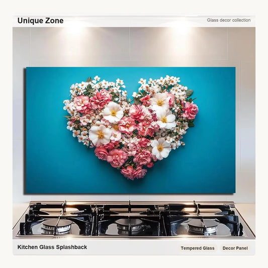 Heart-Shaped Bouquet - Tempered Glass Backsplash for Kitchen - Unique Zone correct branded main image