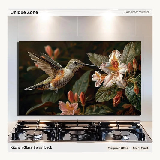 Hummingbird - Tempered Glass Backsplash for Kitchen - Unique Zone correct branded main image