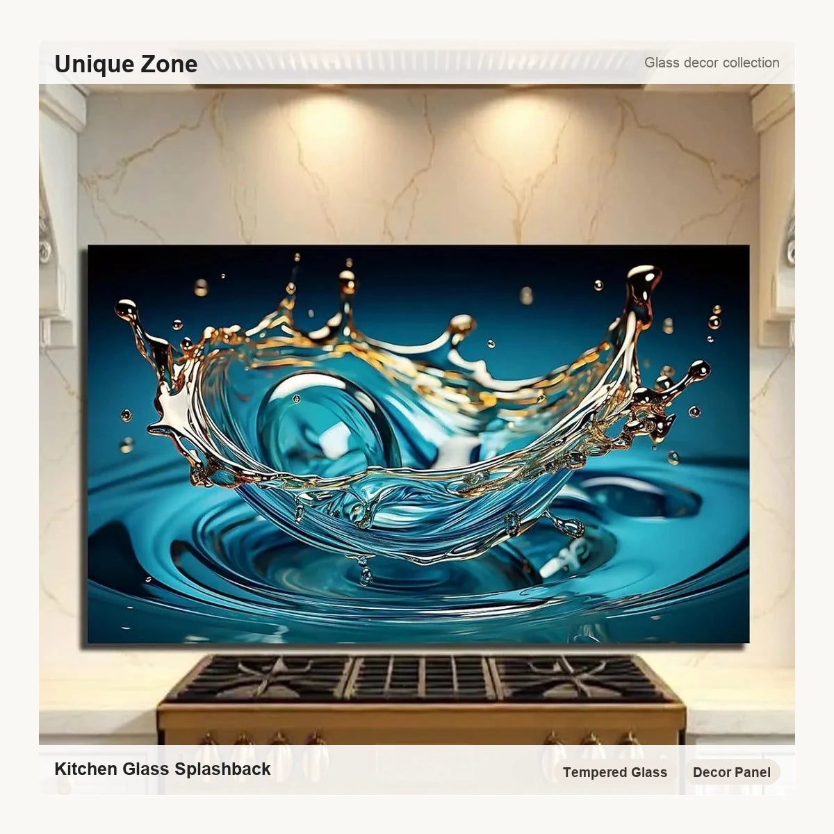 Water - Tempered Glass Backsplash for Kitchen - Unique Zone correct branded main image