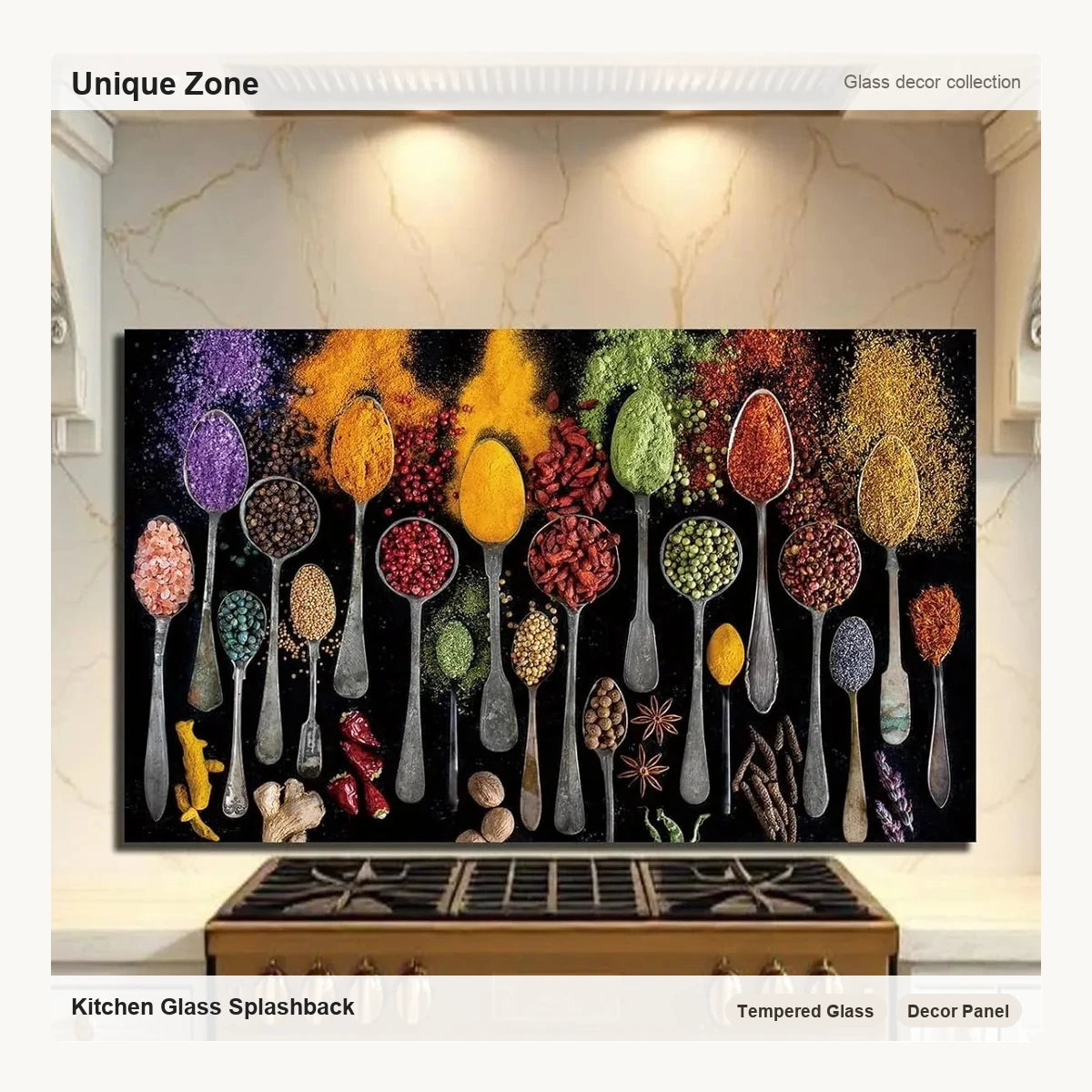 Seasoning - Tempered Glass Backsplash for Kitchen - Unique Zone correct branded main image