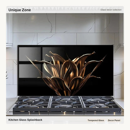 Golden Flowers -Tempered Glass Backsplash for Kitchen - Unique Zone correct branded main image