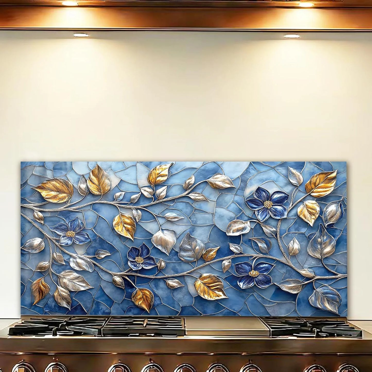 Mosaic Leaves tempered glass kitchen backsplash close-up product view