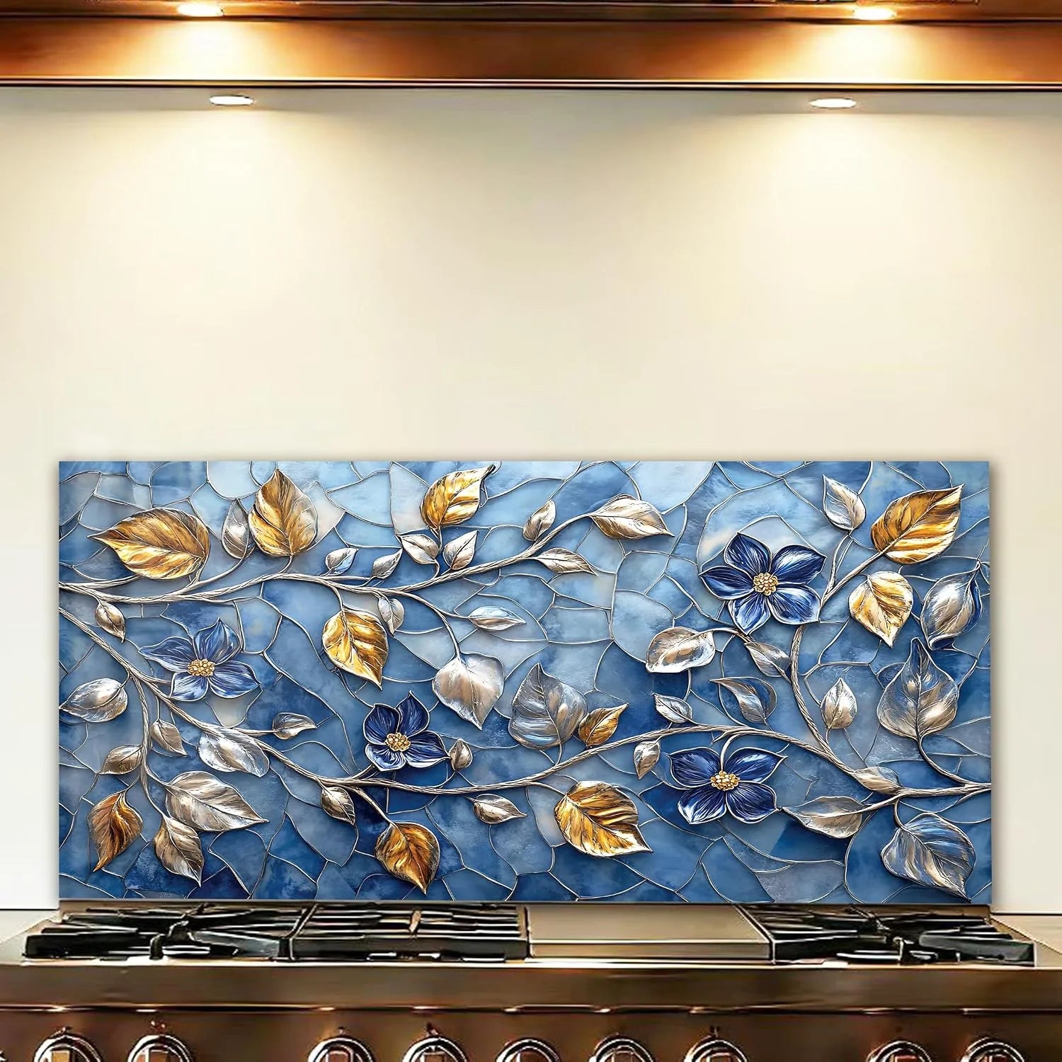Mosaic Leaves tempered glass kitchen backsplash close-up product view