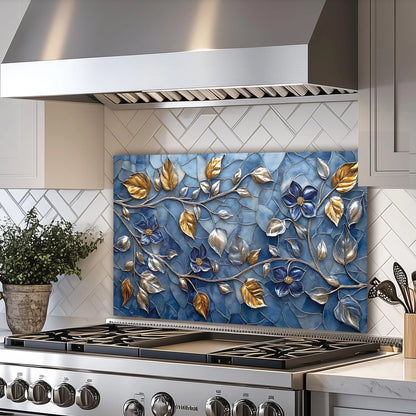 Mosaic Leaves tempered glass kitchen backsplash glass surface detail