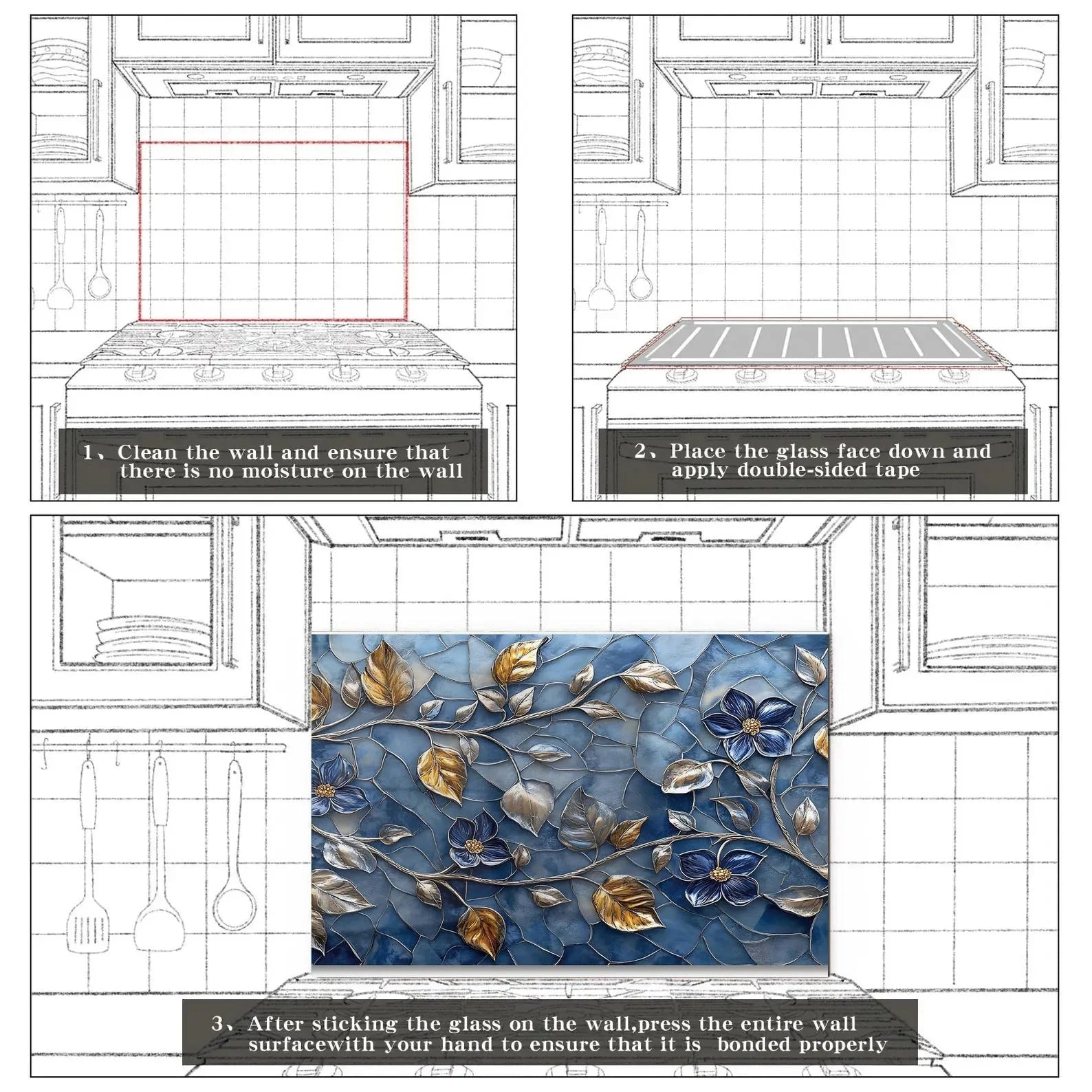 Easy installation steps for tempered glass kitchen backsplash