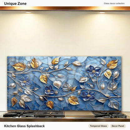 Mosaic Leaves Tempered Glass Kitchen Backsplash - Unique Zone branded kitchen backsplash main image