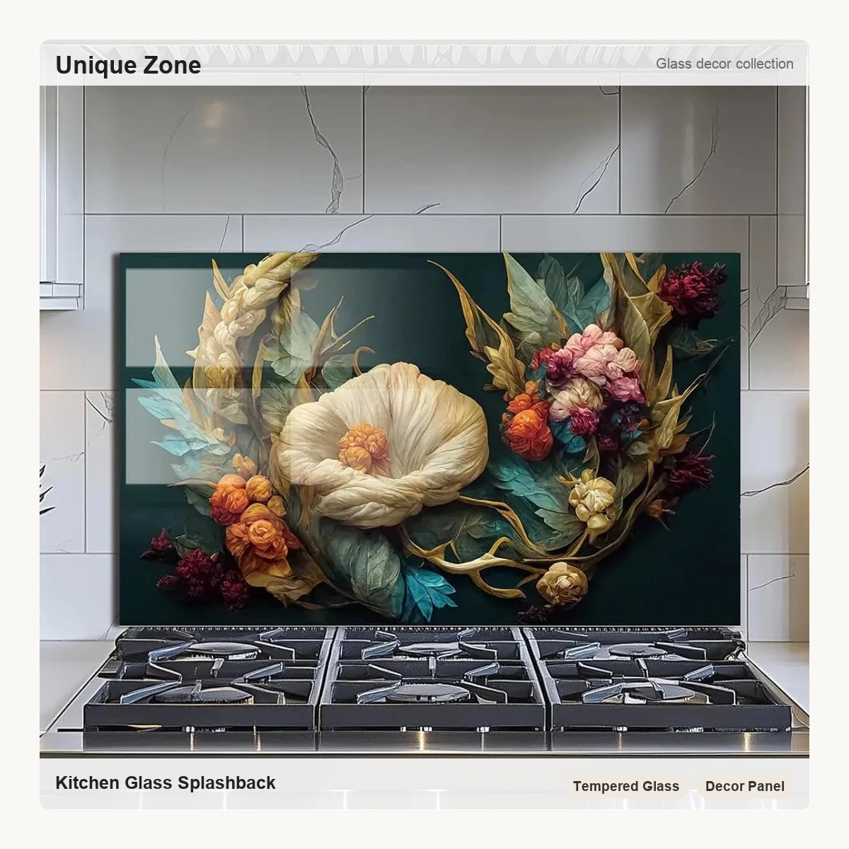 Colorful Flowers - Tempered Glass Backsplash for Kitchen - Unique Zone correct branded main image