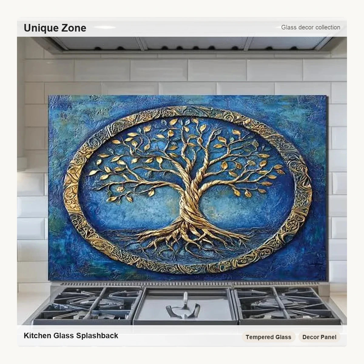 The Tree of Life - Tempered Glass Backsplash for Kitchen - Unique Zone correct branded main image