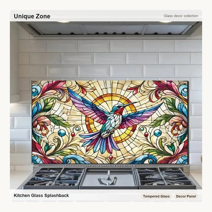 Colorful Hummingbird - Tempered Glass Backsplash for Kitchen - Unique Zone correct branded main image