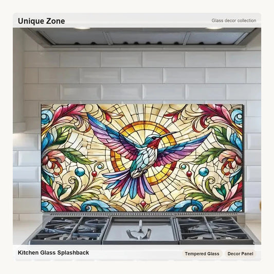 Colorful Hummingbird - Tempered Glass Backsplash for Kitchen - Unique Zone correct branded main image