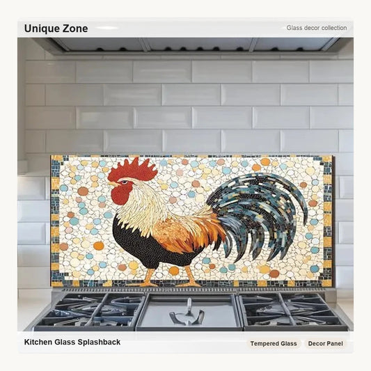 Rooster - Tempered Glass Backsplash for Kitchen - Unique Zone correct branded main image