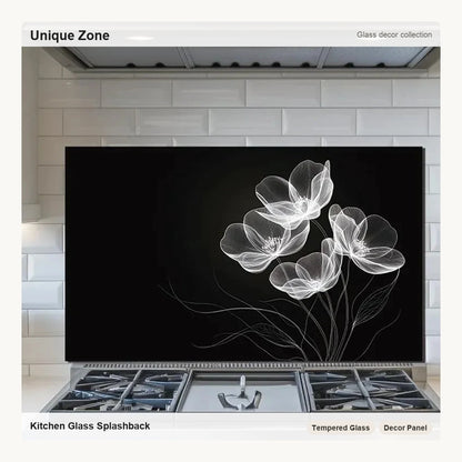 White Flower - Tempered Glass Backsplash for Kitchen - Unique Zone correct branded main image