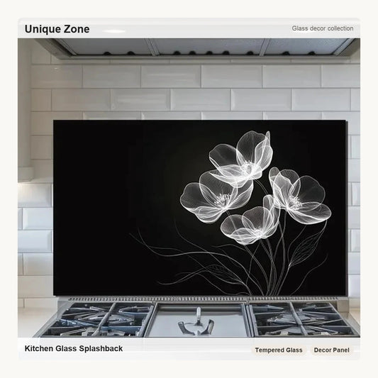 White Flower - Tempered Glass Backsplash for Kitchen - Unique Zone correct branded main image