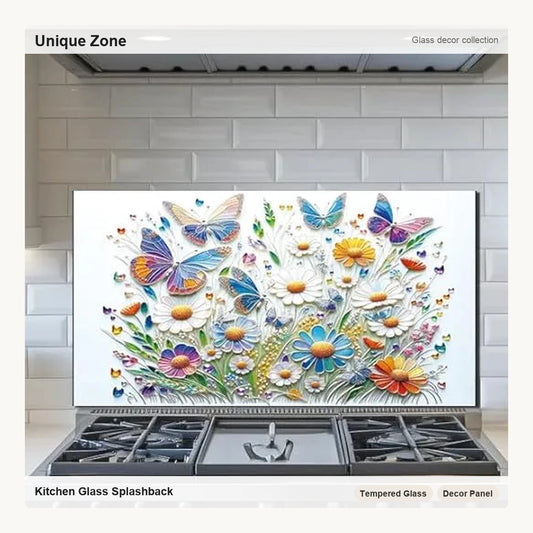 Butterfly Flower - Tempered Glass Backsplash for Kitchen - Unique Zone correct branded main image
