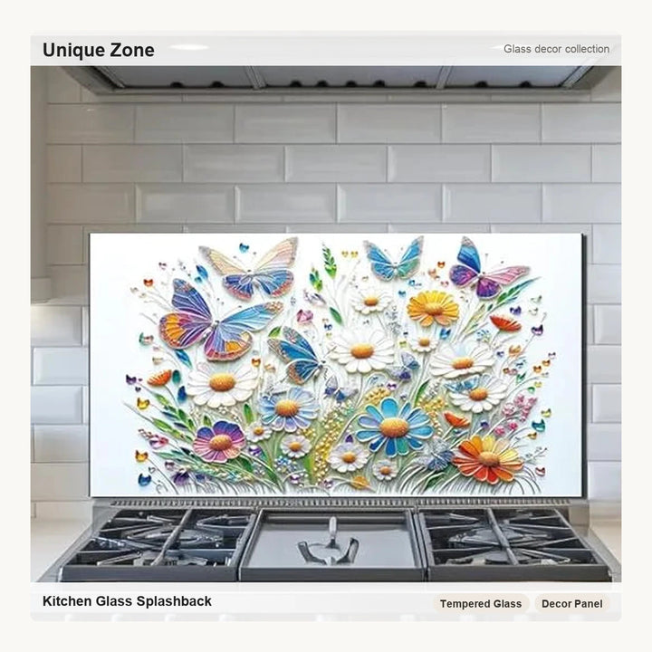 Butterfly Flower - Tempered Glass Backsplash for Kitchen
