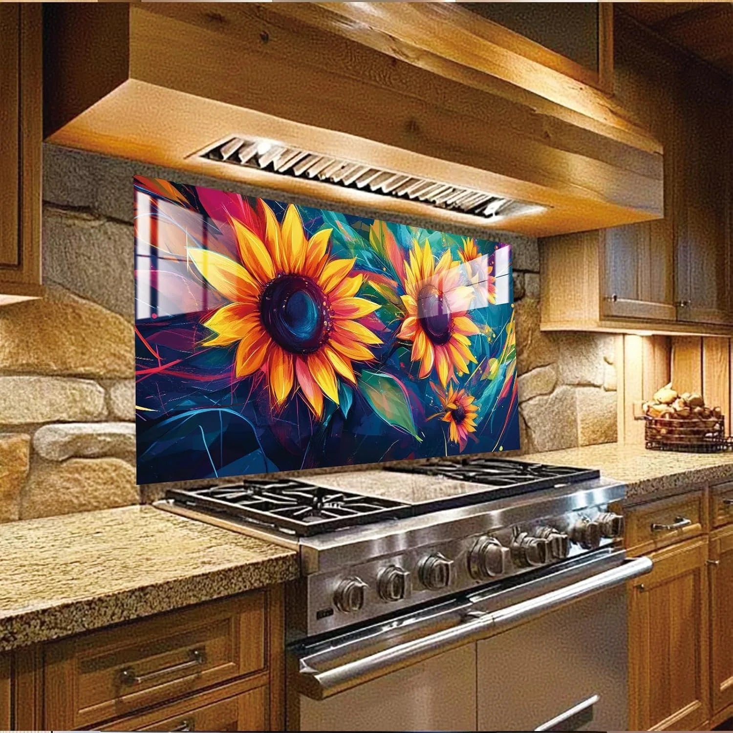 Colorful Sunflowers tempered glass kitchen backsplash kitchen wall display