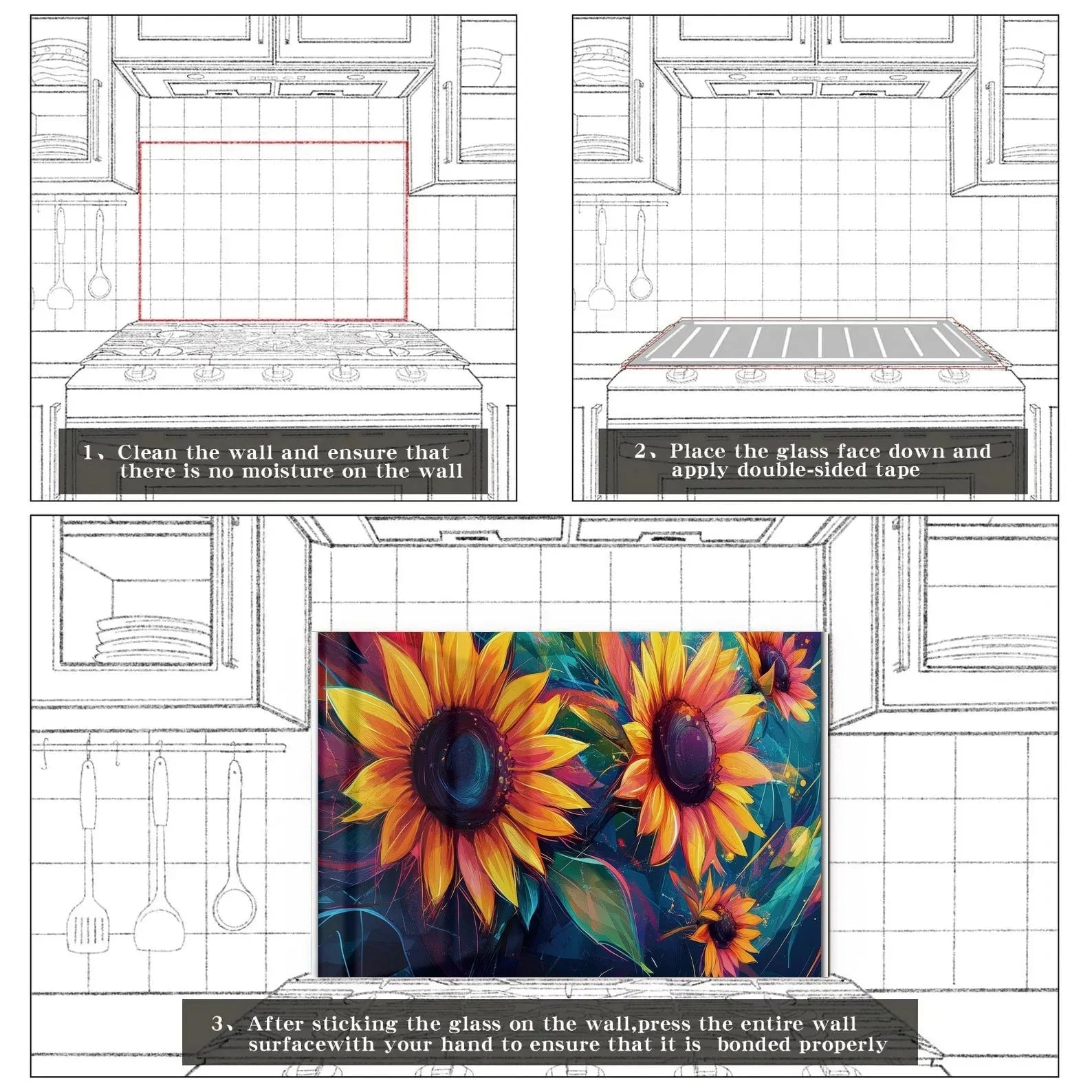 Easy installation steps for tempered glass kitchen backsplash