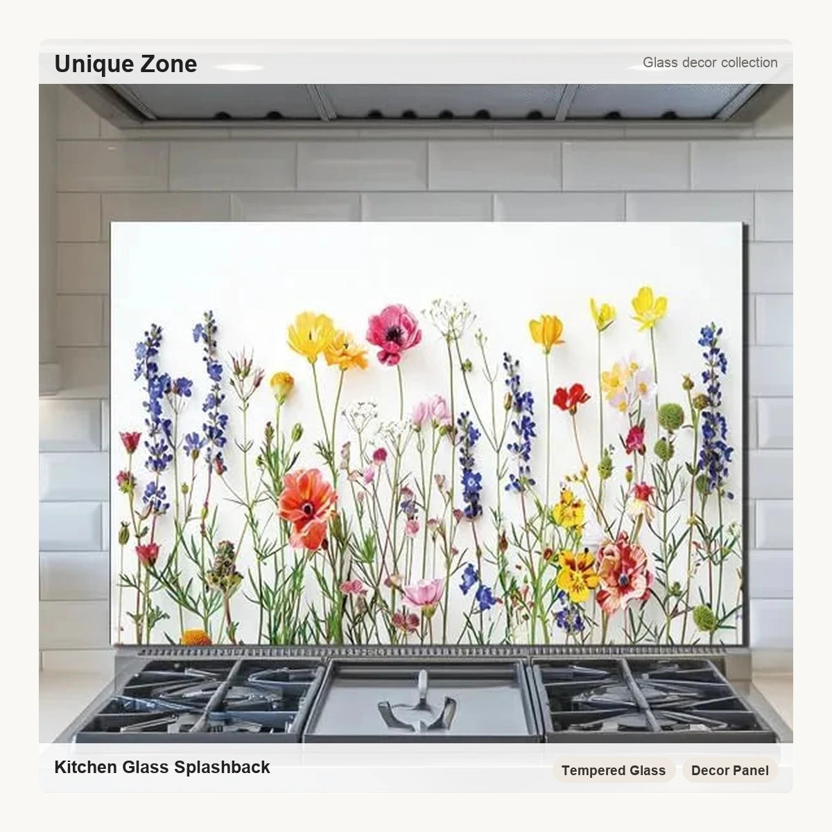 Flowers - Tempered Glass Backsplash for Kitchen - Unique Zone correct branded main image